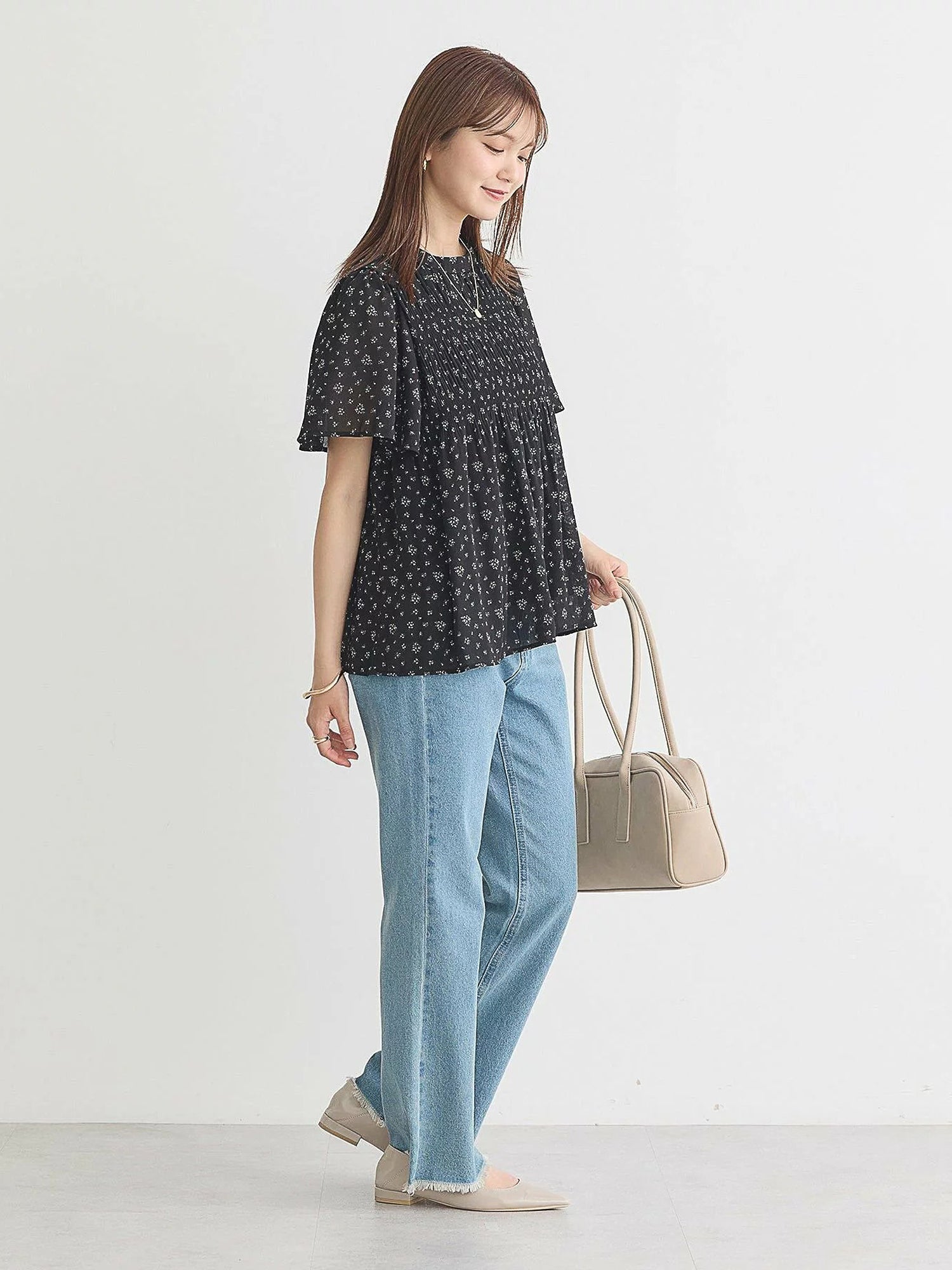 Majolica Pleated Short Sleeve Blouse