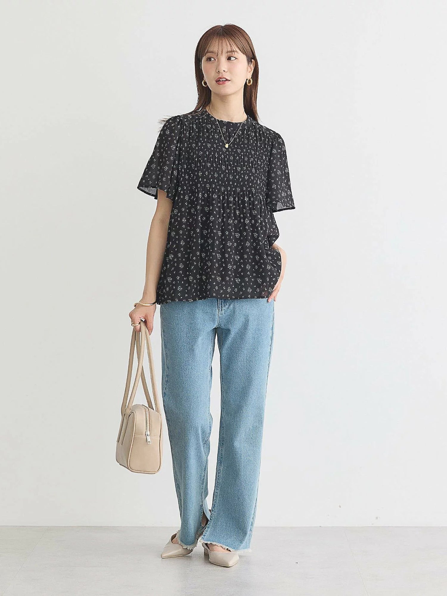 Majolica Pleated Short Sleeve Blouse