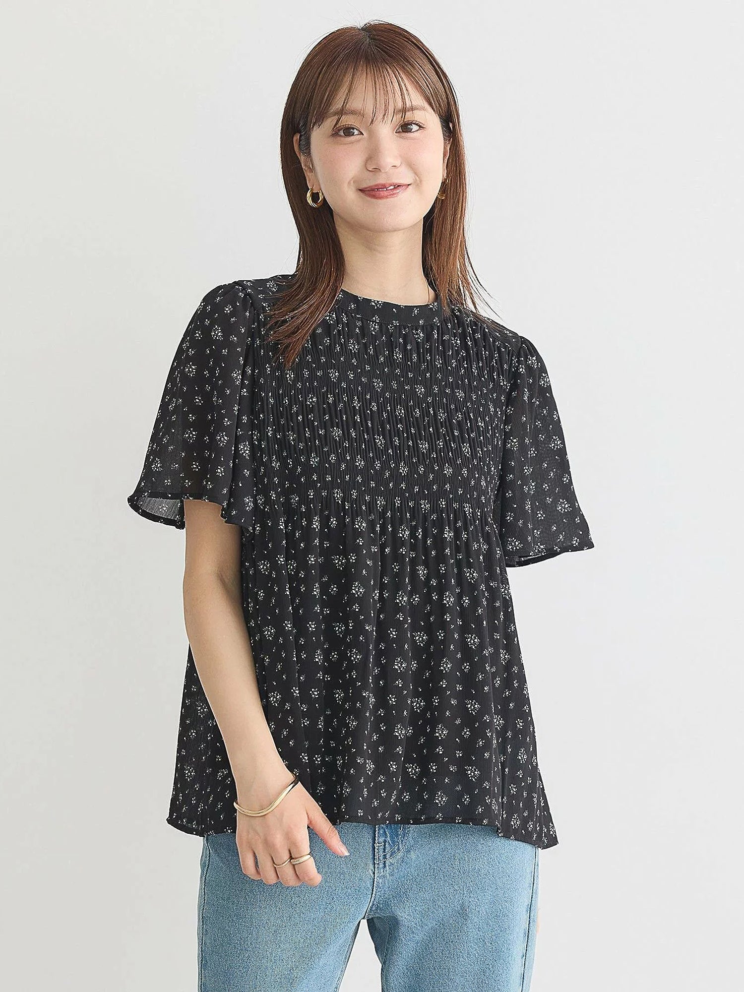 Majolica Pleated Short Sleeve Blouse