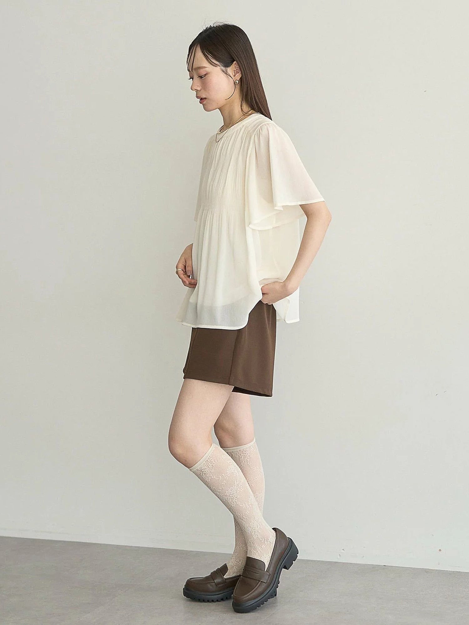 Majolica Pleated Short Sleeve Blouse