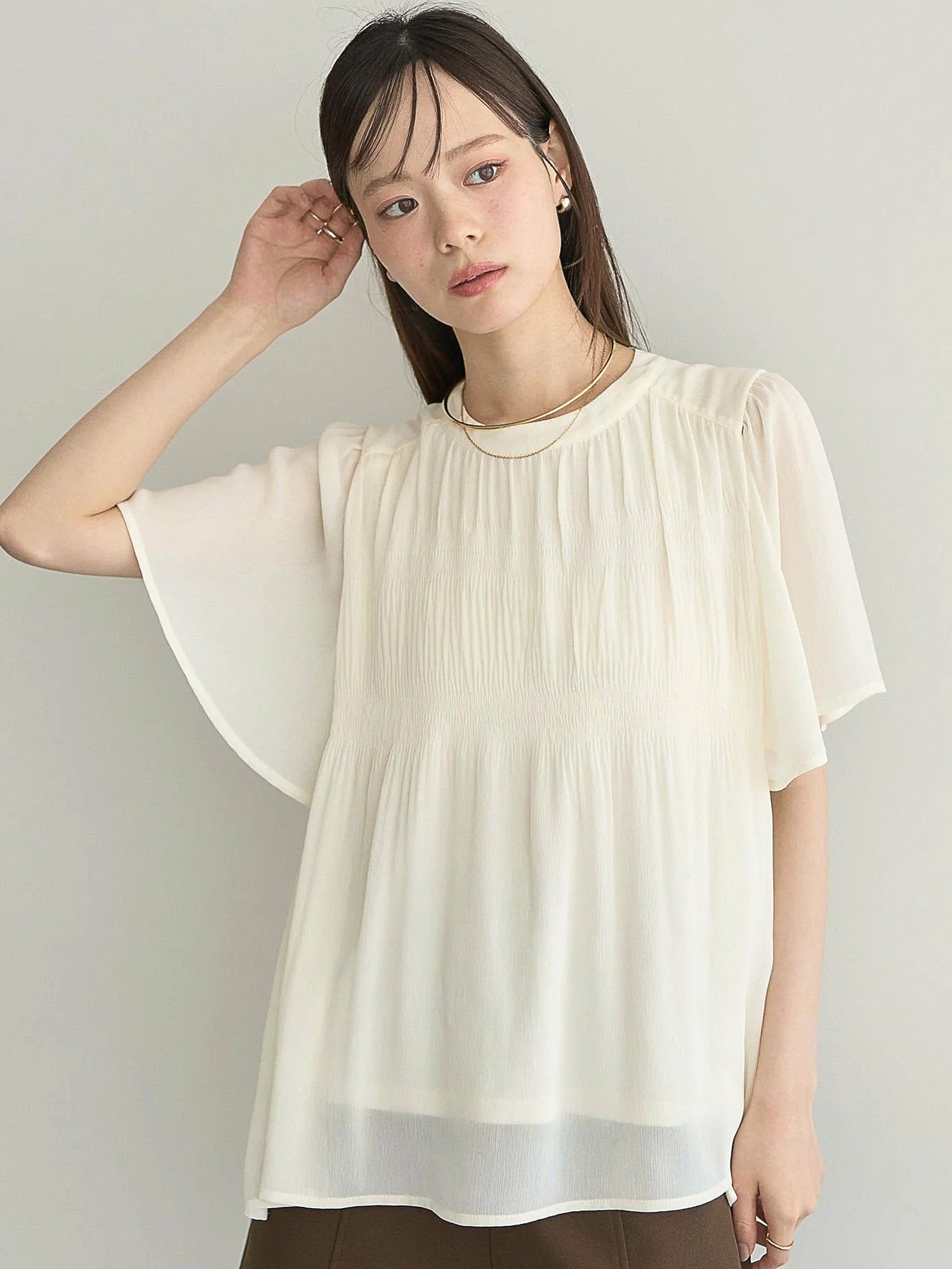 Majolica Pleated Short Sleeve Blouse