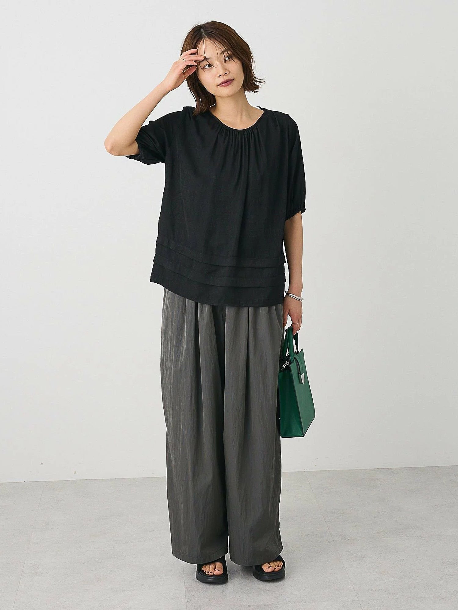 Makaira Back Lace-Up Balloon Sleeve Blouse