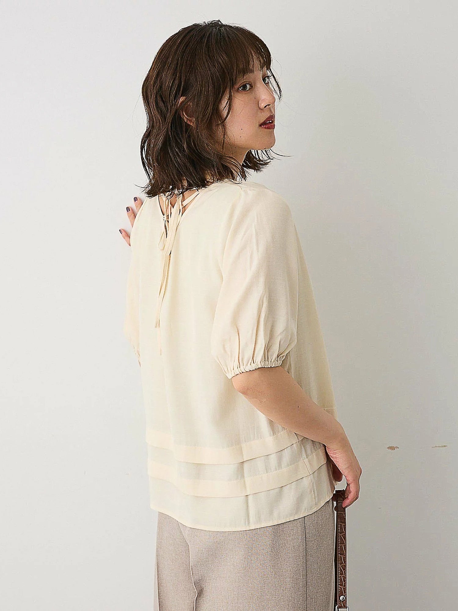 Makaira Back Lace-Up Balloon Sleeve Blouse