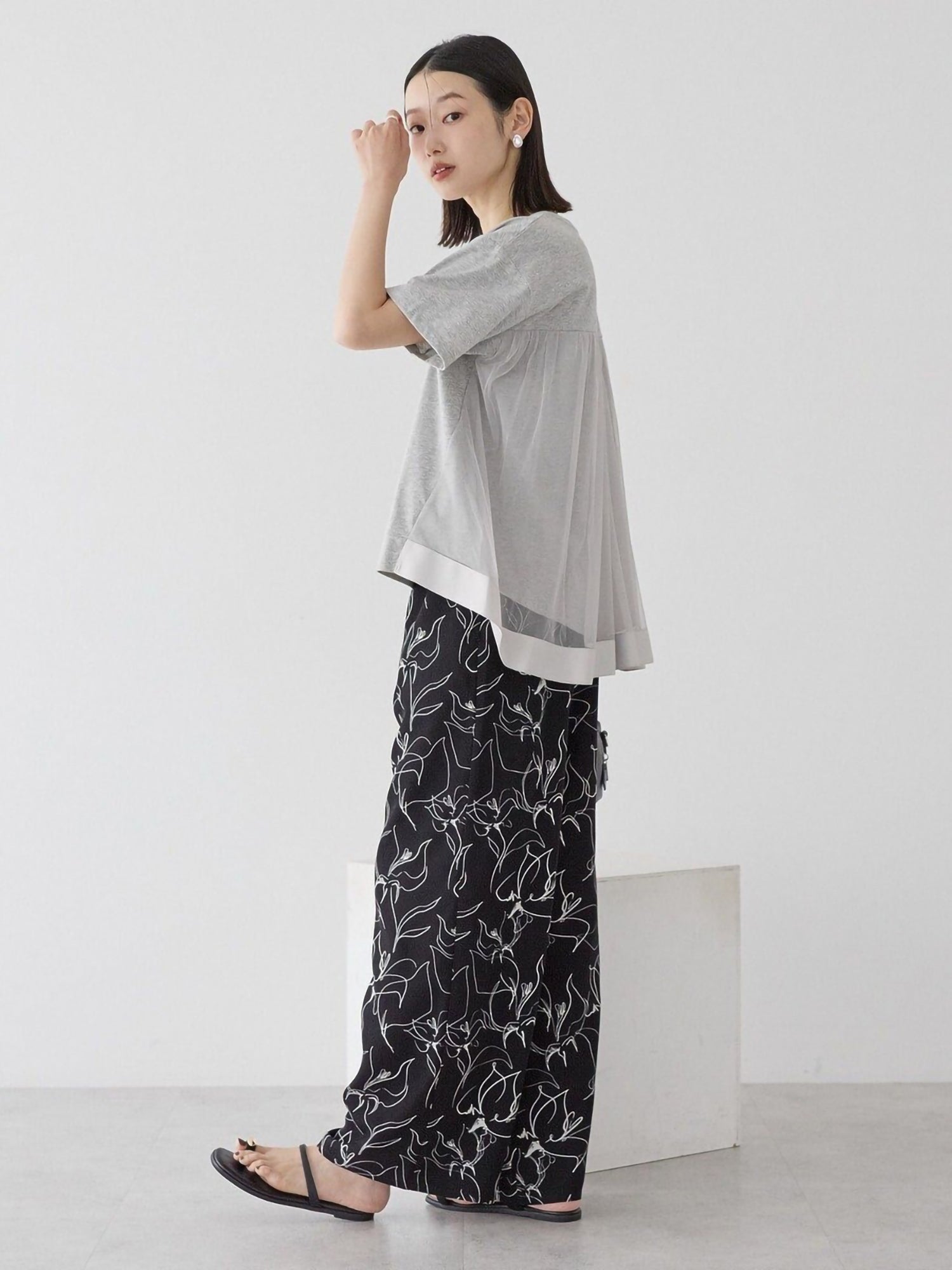 Miharu Back Tulle Layered Cutout Pullover