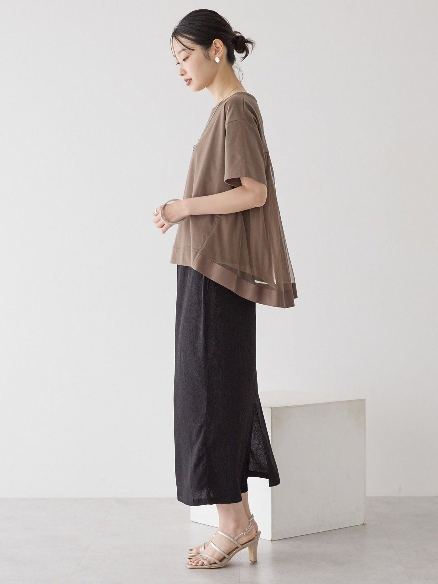 Miharu Back Tulle Layered Cutout Pullover