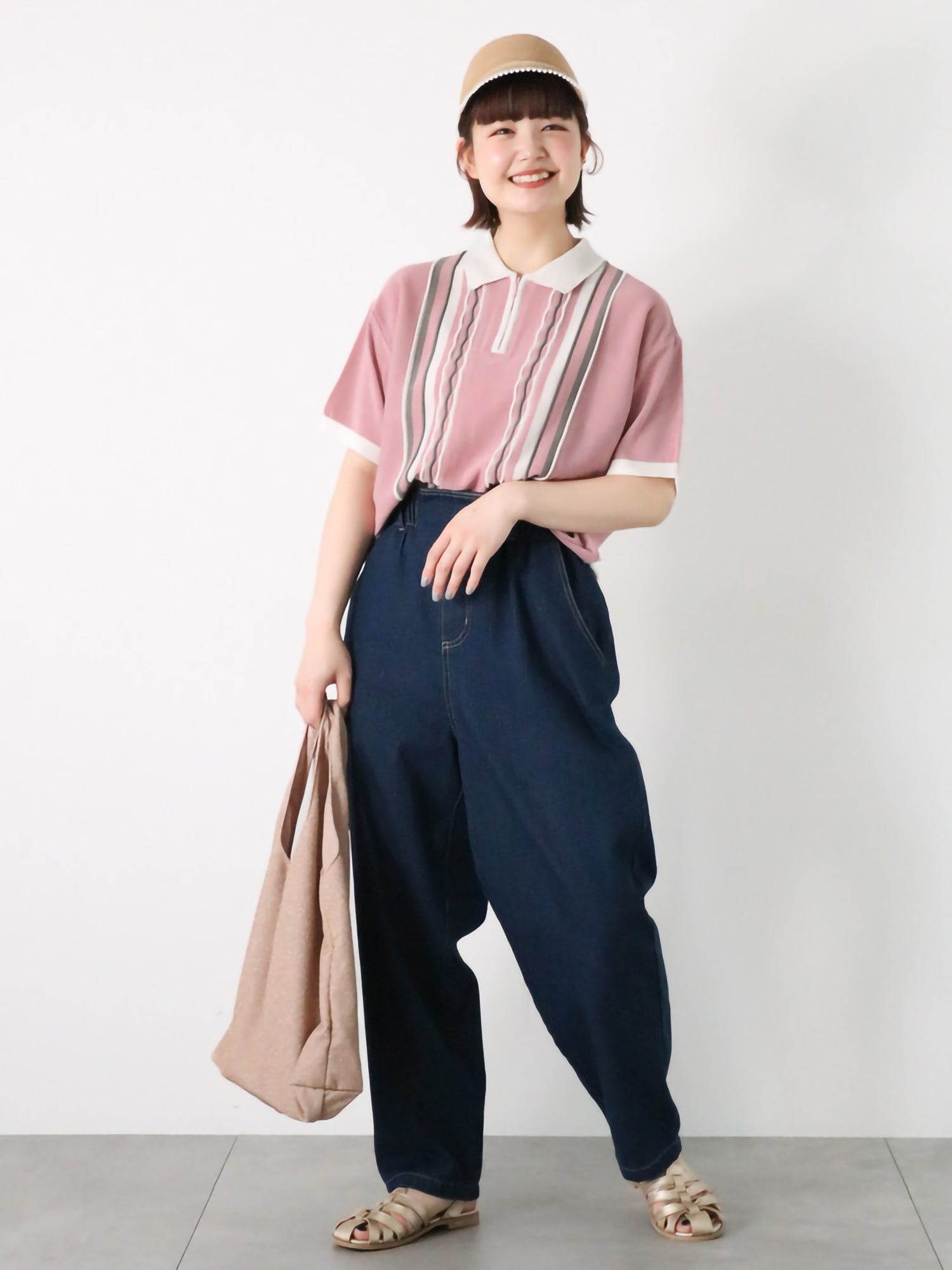 Minahoshi Striped Zip Knit Polo