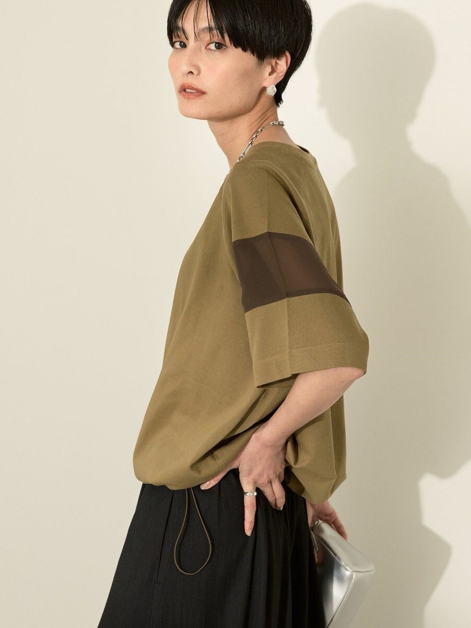 Ryumei Mixed-Material Line-Panel Pullover