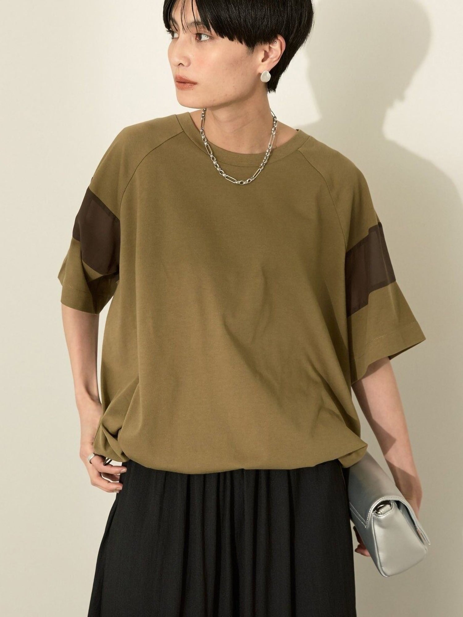 Ryumei Mixed-Material Line-Panel Pullover