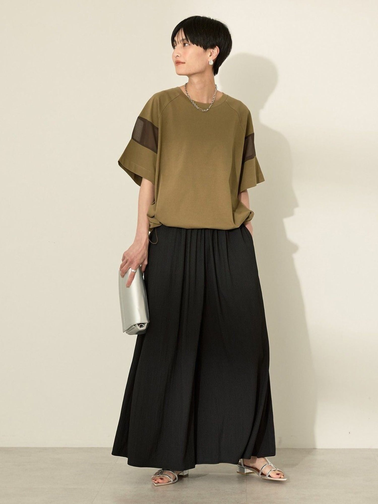 Ryumei Mixed-Material Line-Panel Pullover