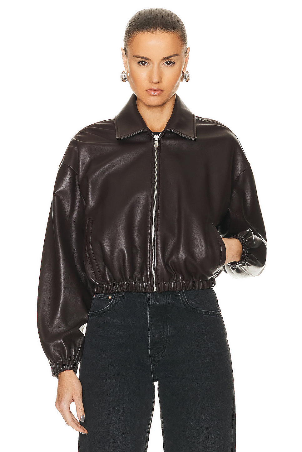 Luna Cropped Leather Bomber Jacket