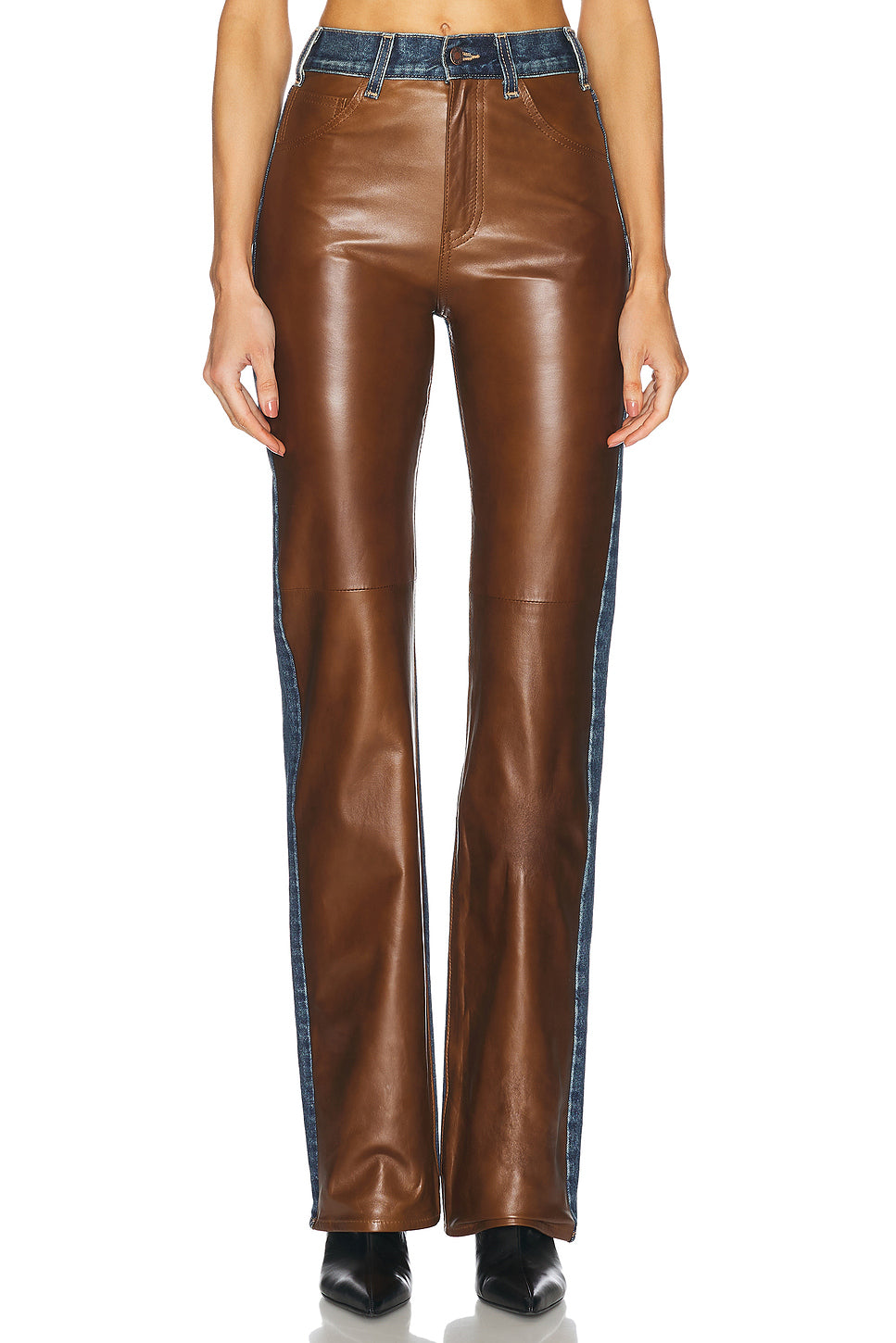 Joan Leather Combo Bootcut Jeans
