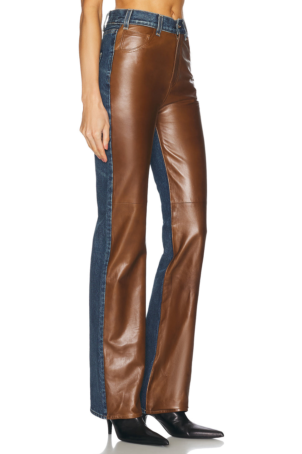 Joan Leather Combo Bootcut Jeans