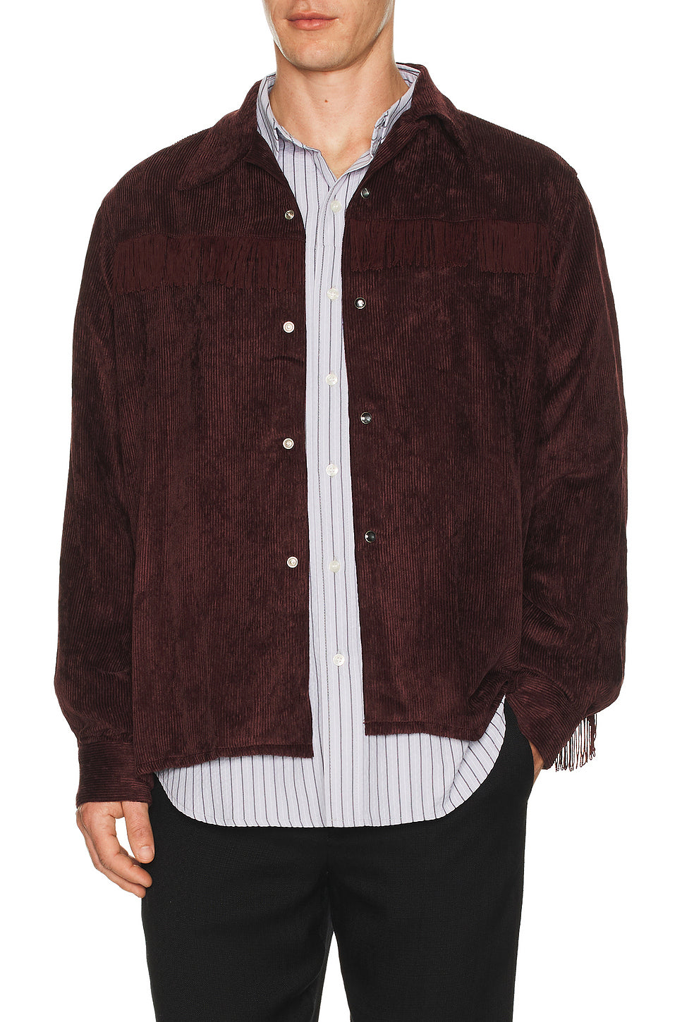 Fringe Open Collar Shirt Rayon Corduroy