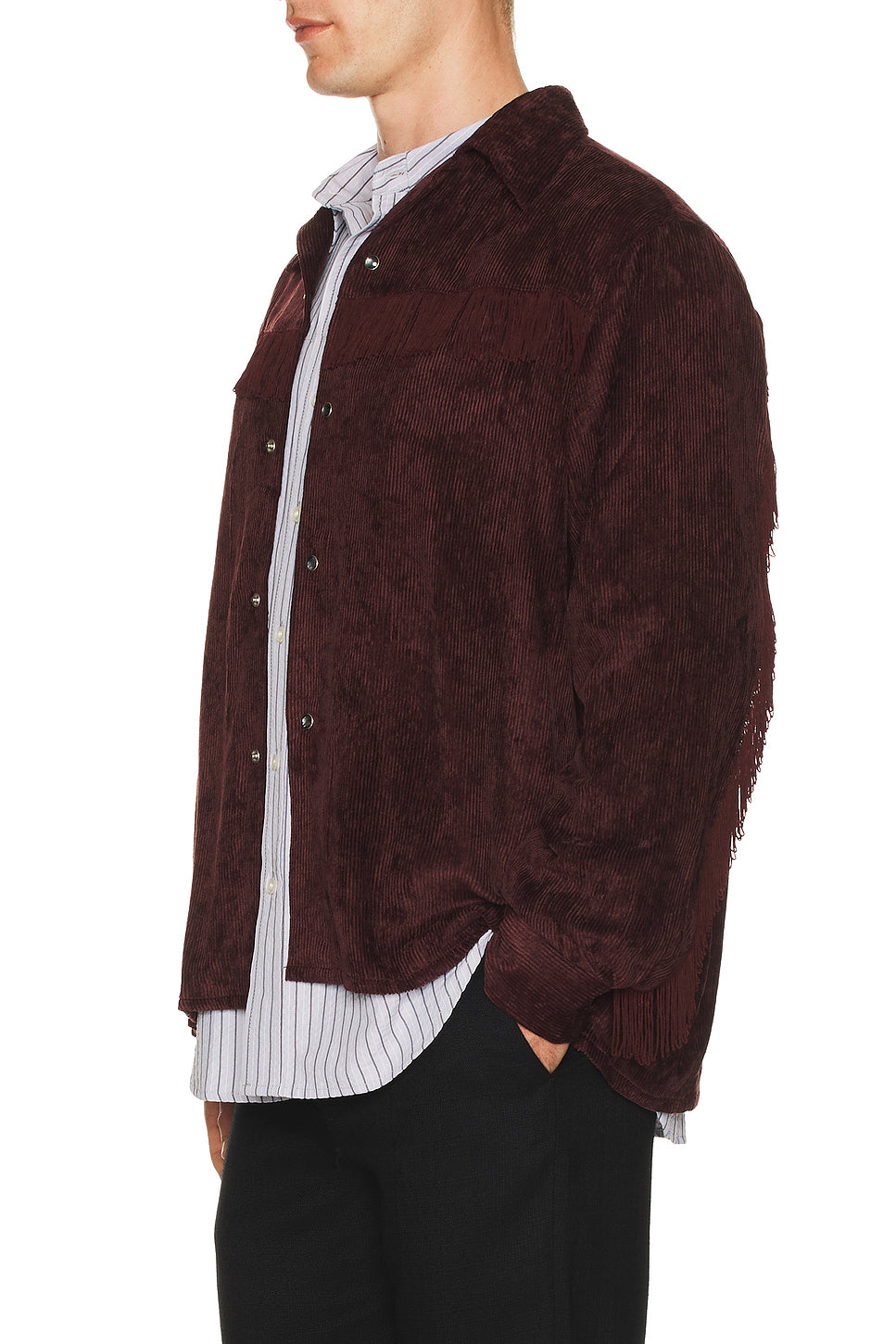 Fringe Open Collar Shirt Rayon Corduroy