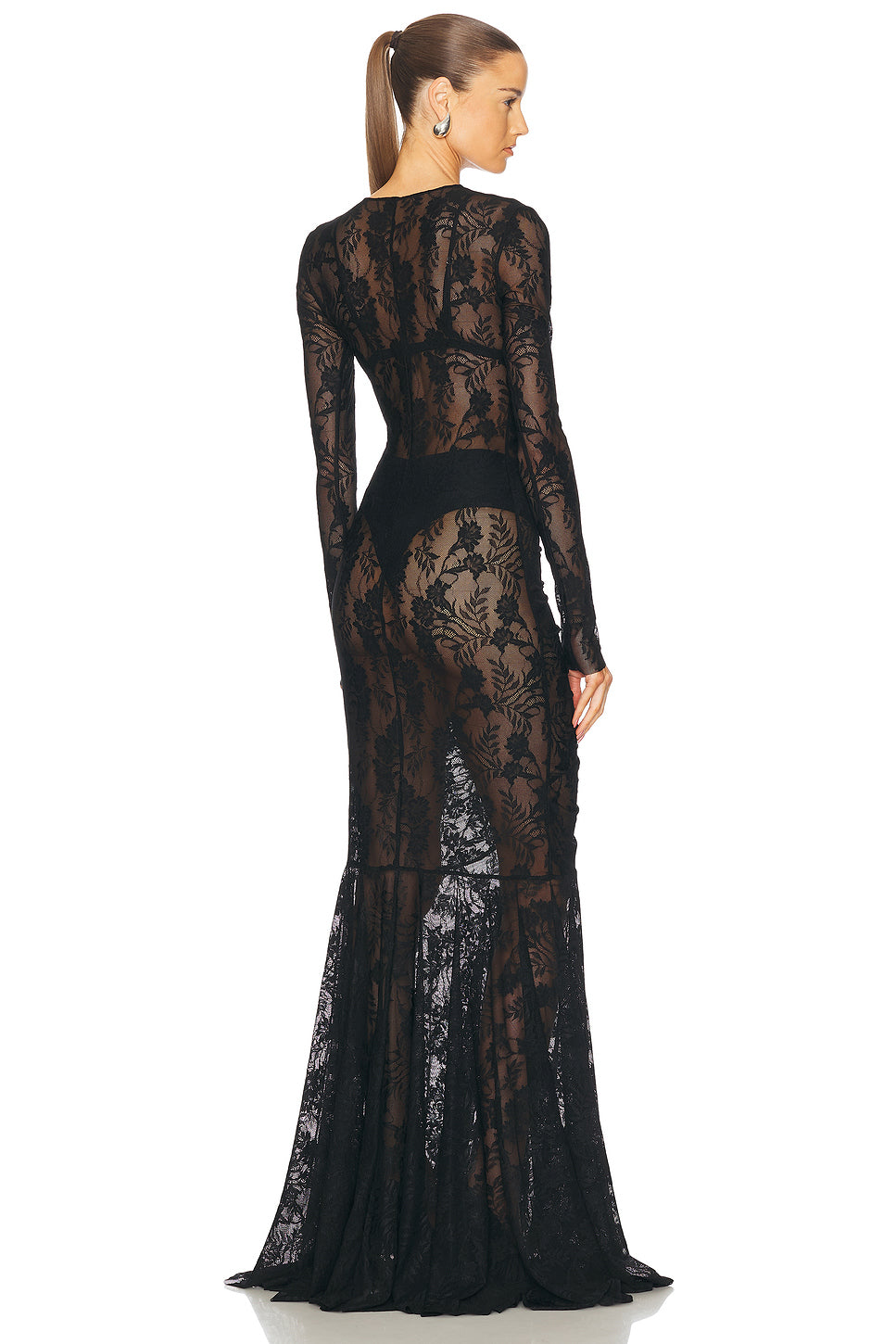 Long Sleeve V Neck Shirred Front Fishtail Gown