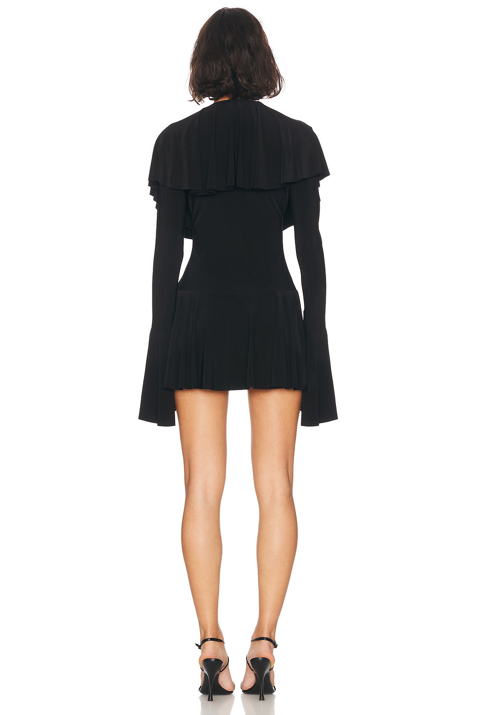 Long Sleeve Deep V Ruffle Mini Dress