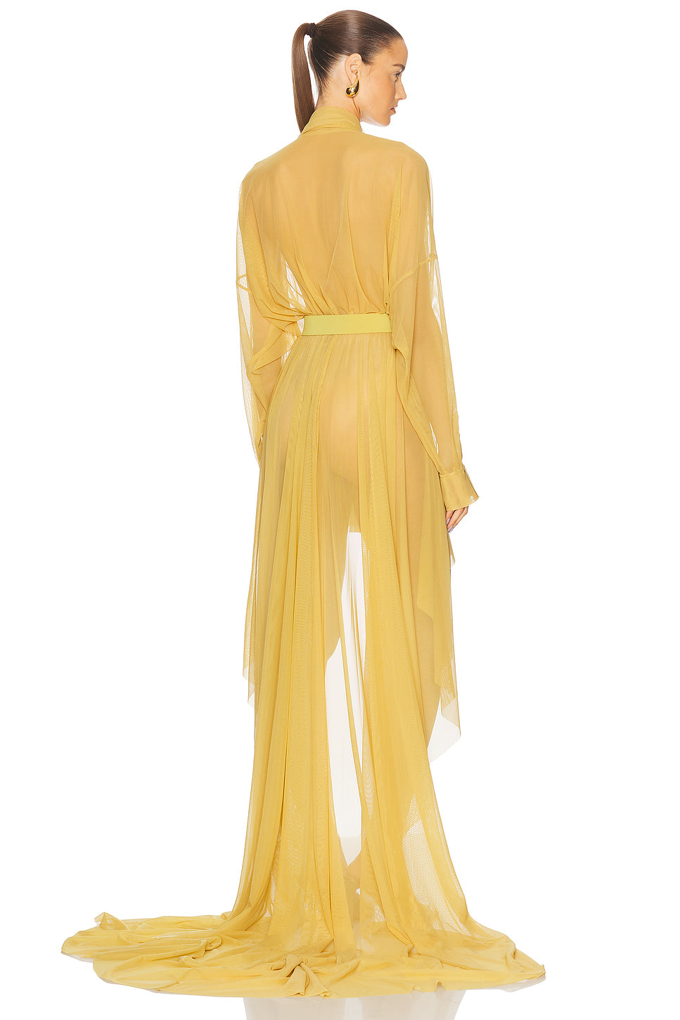 Hi Low Super Oversized Boyfriend Shirt Flared Gown With Bow