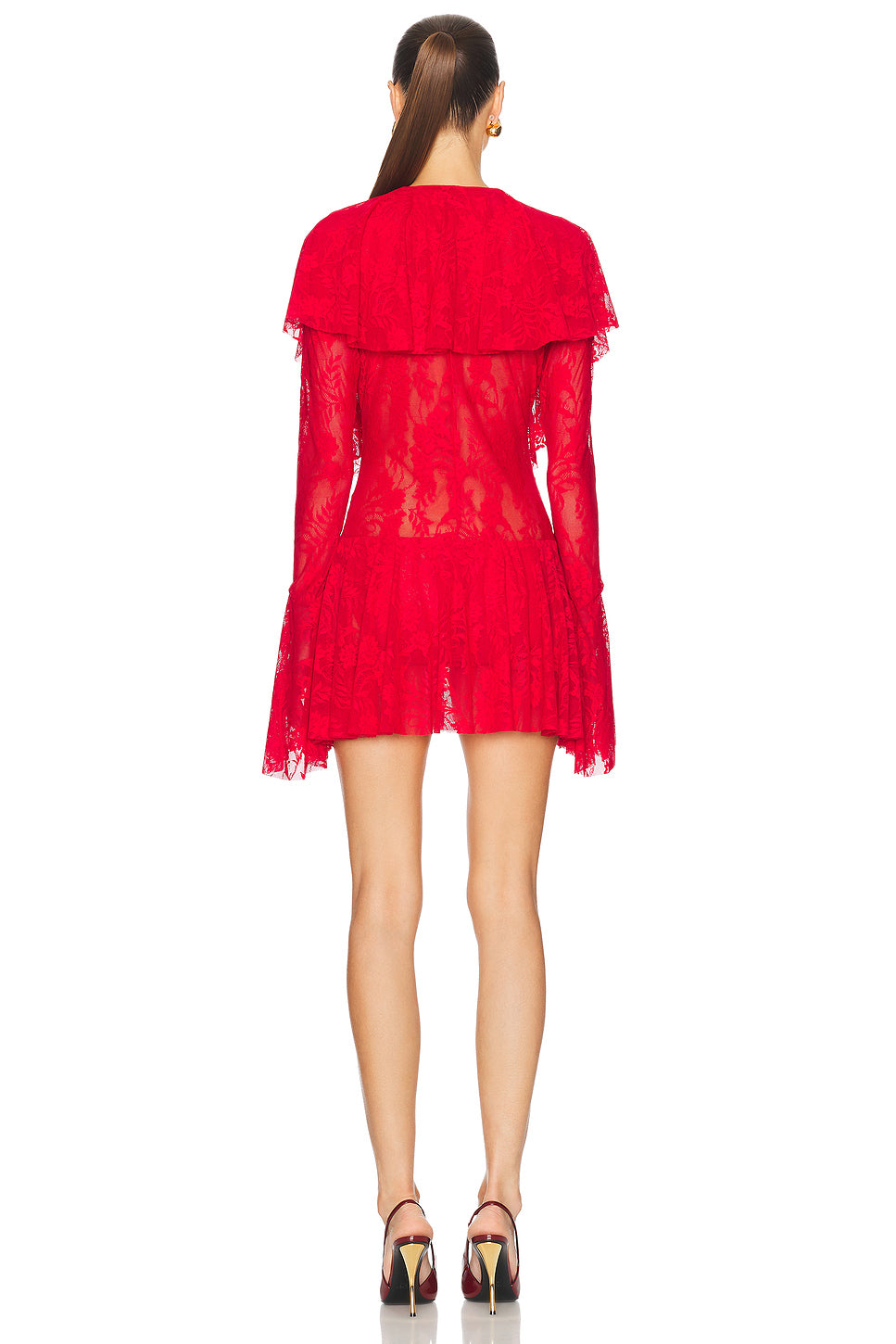 Long Sleeve Deep V Ruffle Mini Dress