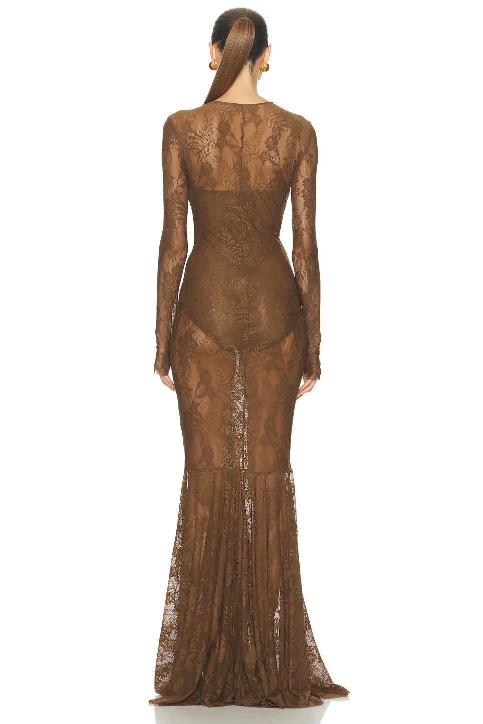 Long Sleeve V Neck Shirred Front Fishtail Gown