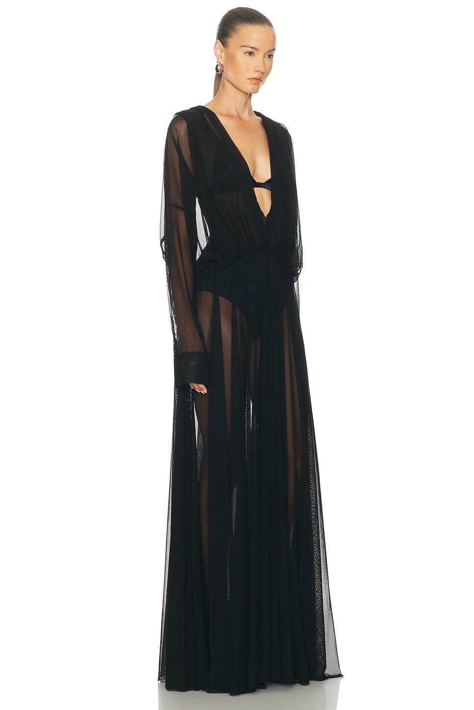 Hooded Super Oversized Boyfriend Shirt Flared Gown