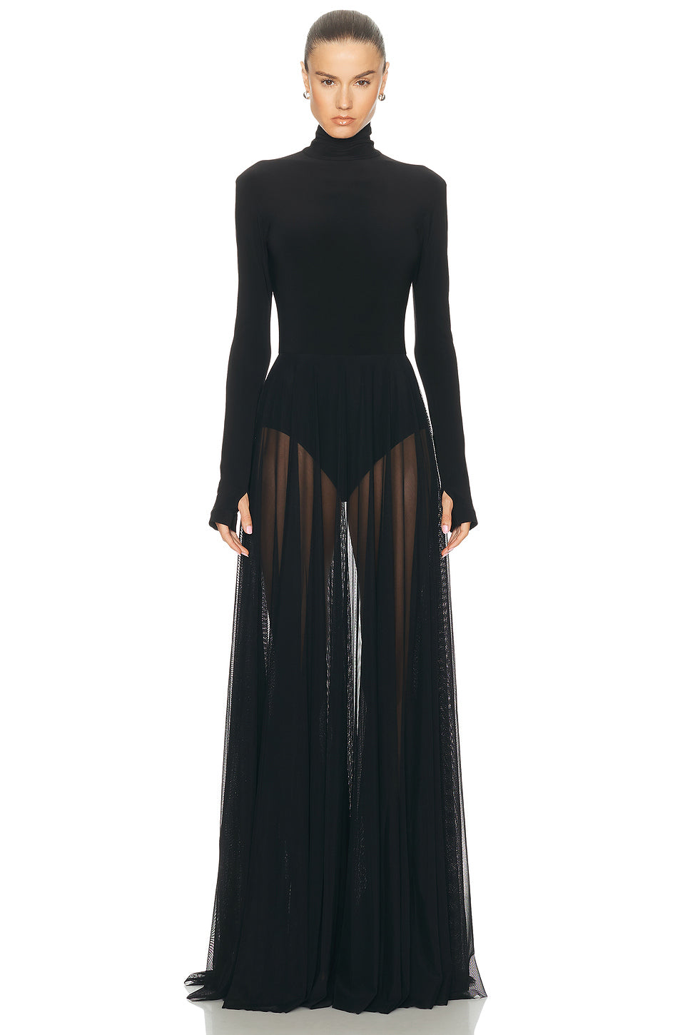 Long Sleeve Turtleneck Bodysuit Flared Gown