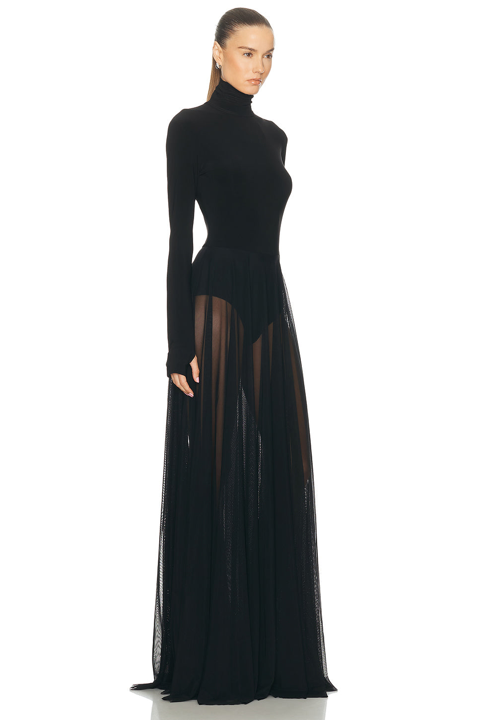 Long Sleeve Turtleneck Bodysuit Flared Gown