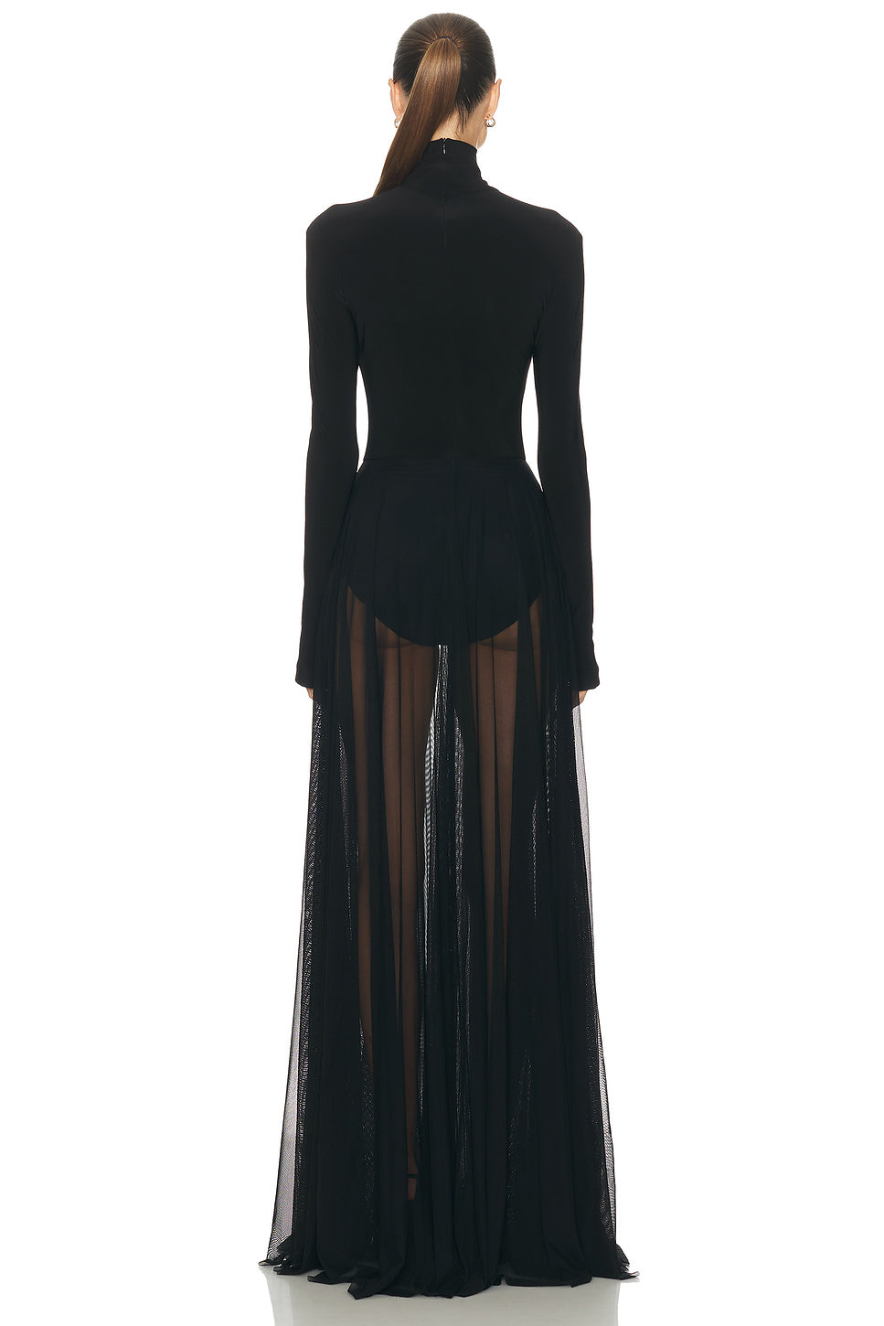 Long Sleeve Turtleneck Bodysuit Flared Gown