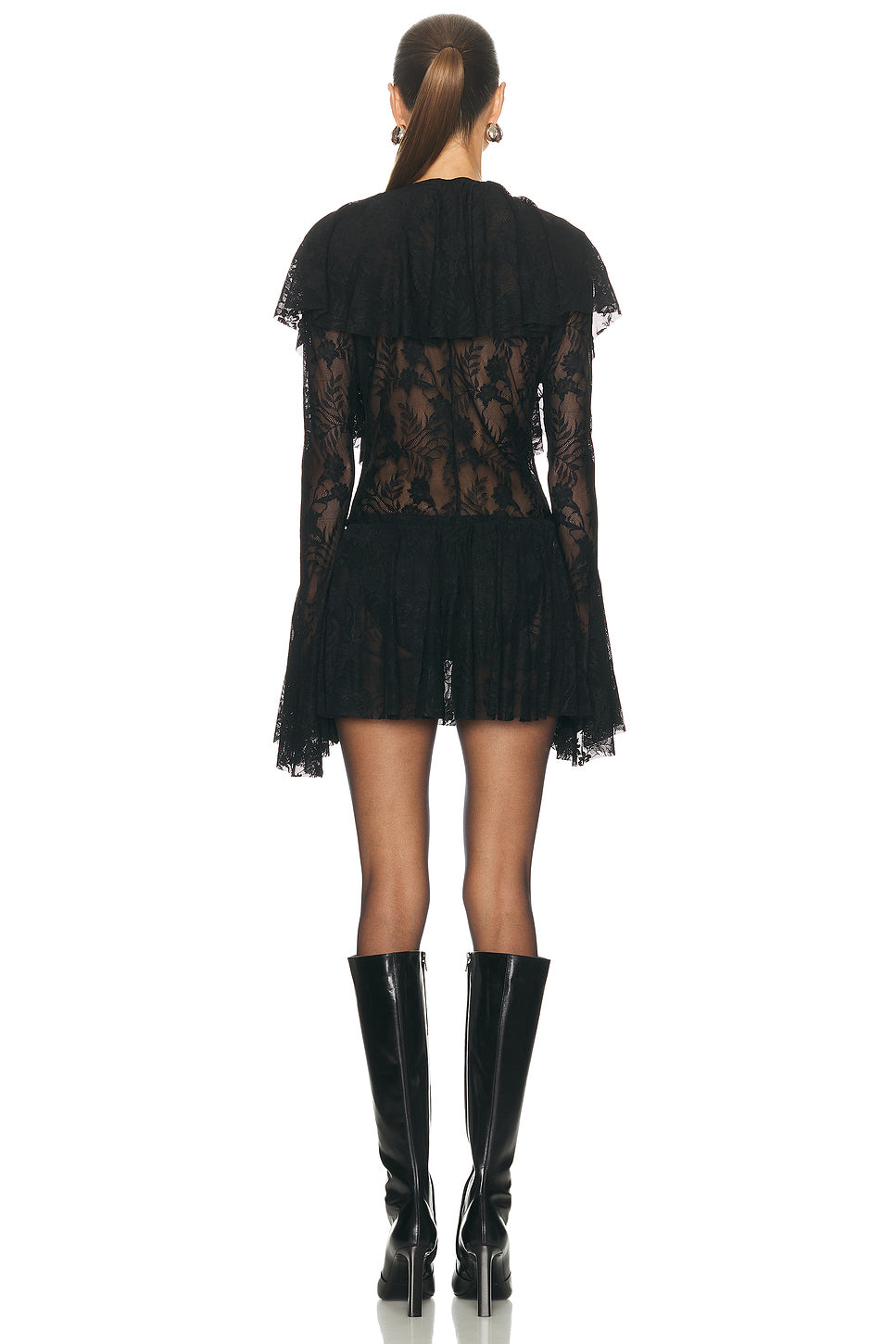 for FWRD Long Sleeve Deep V Ruffle Mini Dress