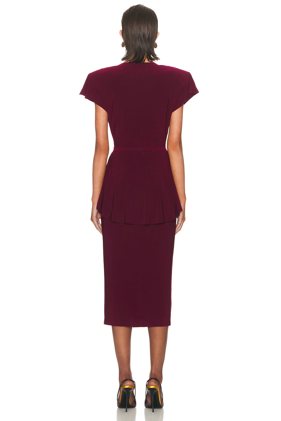 Cap Sleeve Shoulder Pad Peplum Midcalf Dress