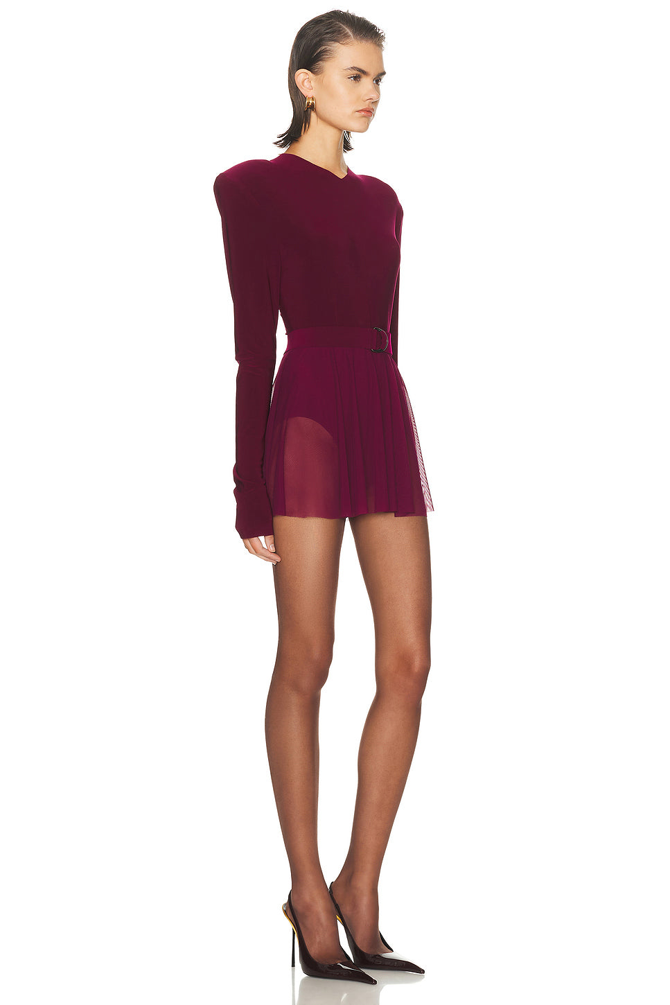 Long Sleeve Shoulder Pad V Neck Flared Pickleball Dress