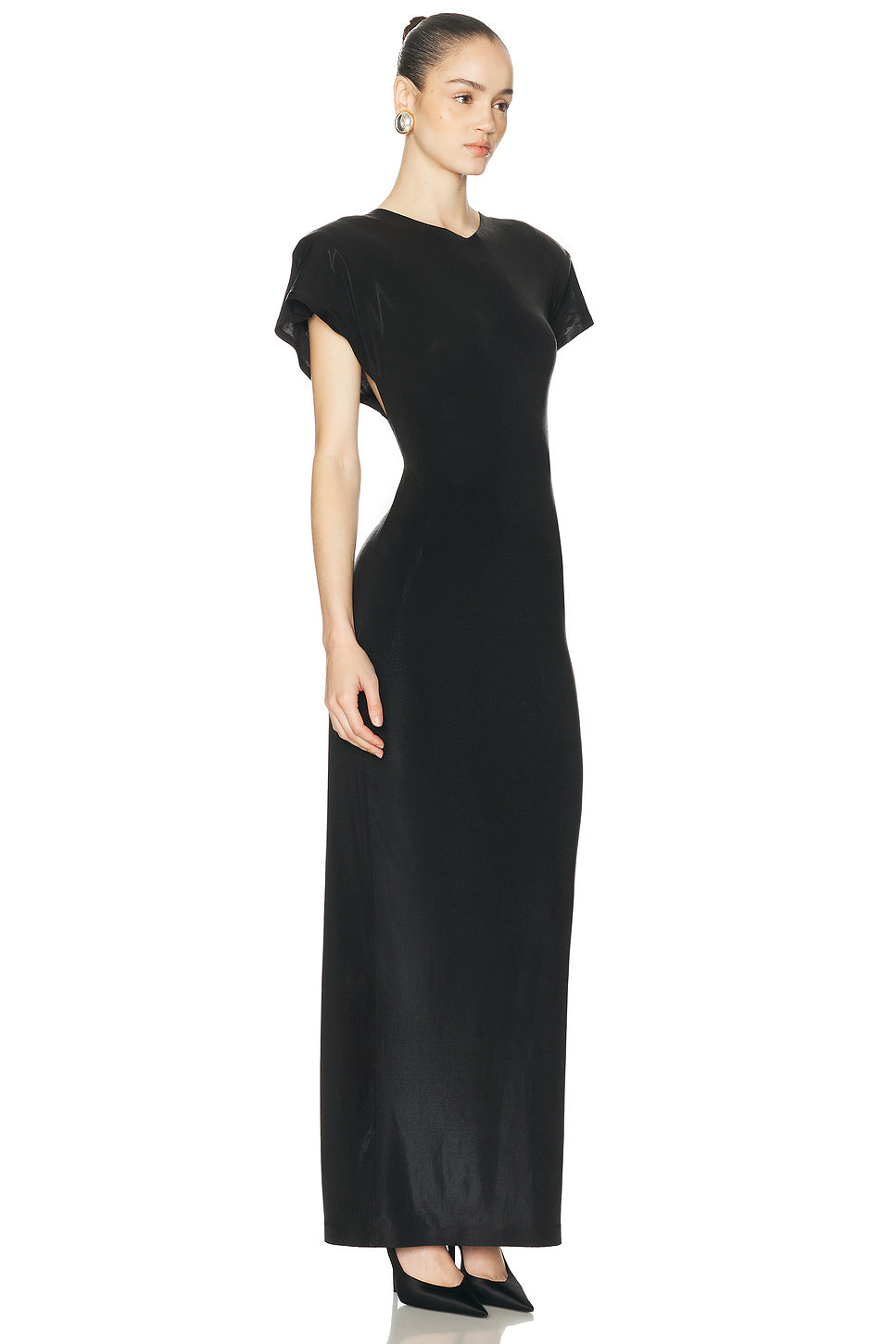 Cap Sleeve Shoulder Pad Long Dress