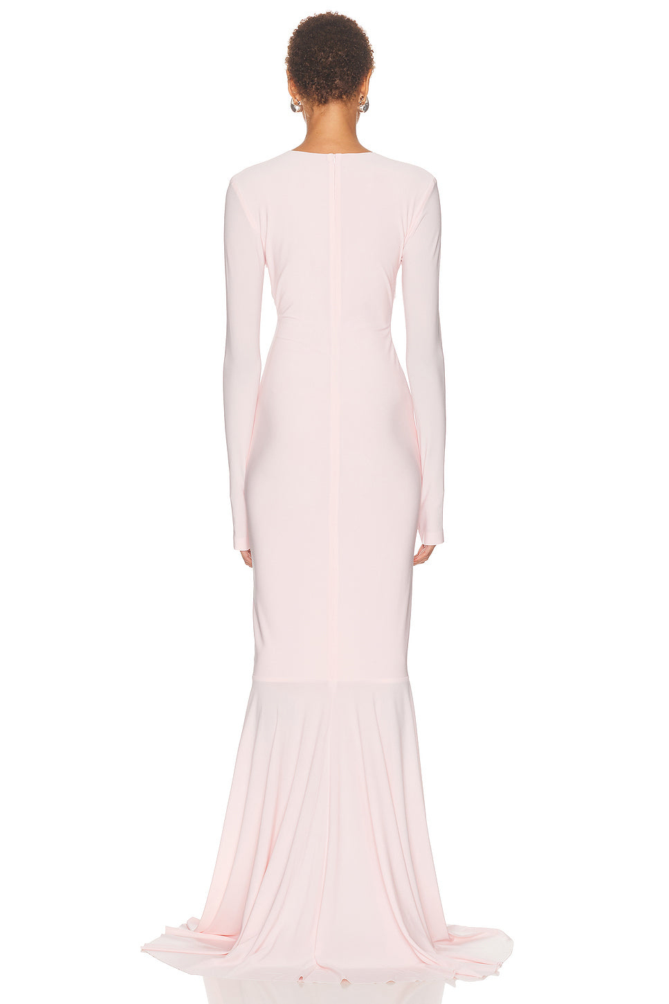 Long Sleeve V Neck Shirred Front Fishtail Gown