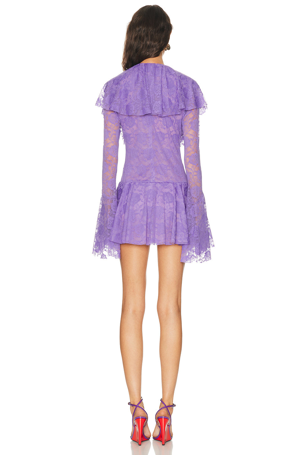 Long Sleeve Deep V Ruffle Mini Dress