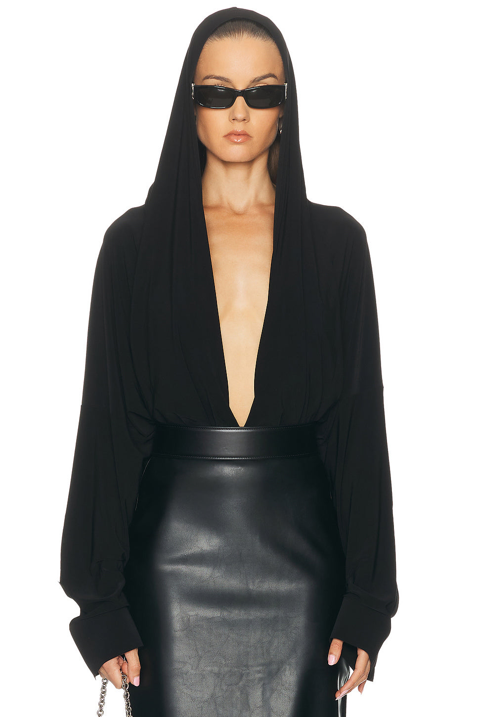 Hooded Super Oversized Boyfriend Shirt Bodysuit