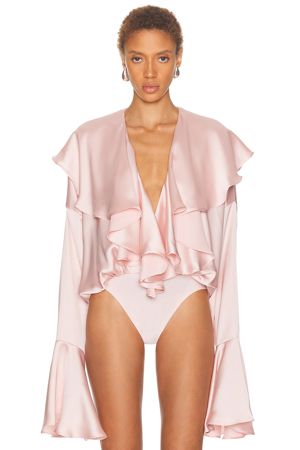 Long Sleeve Deep V Ruffle Bodysuit