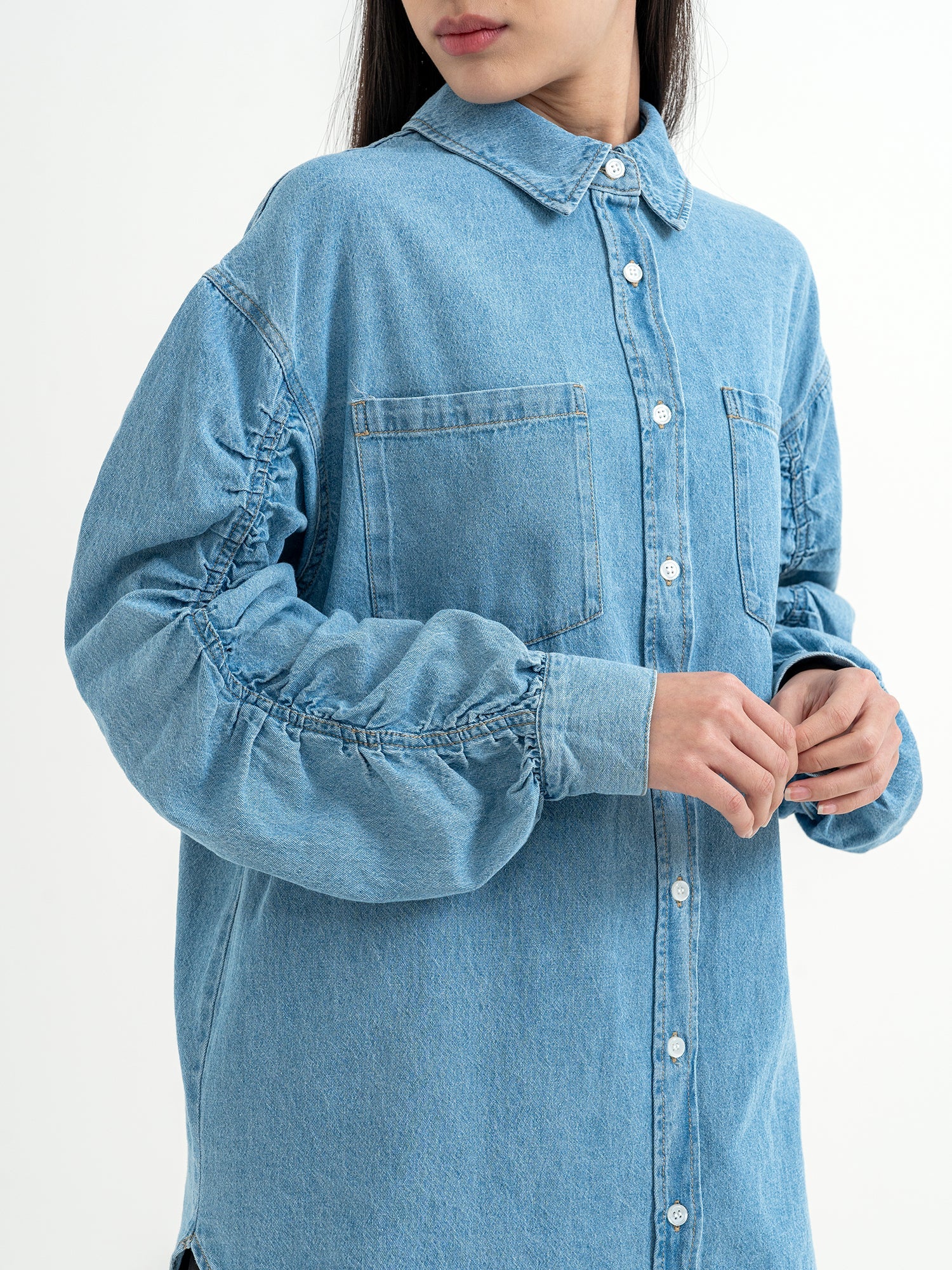 Namisa Shirred Sleeve Denim Shirt
