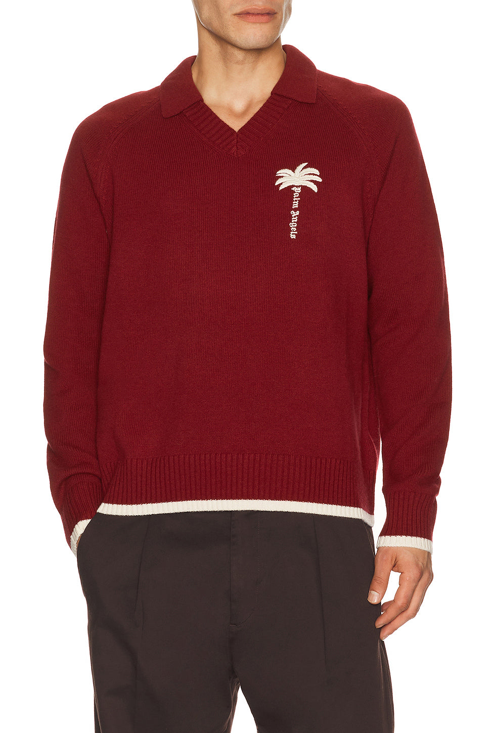 Palm Tree Knit Loose V Neck Polo