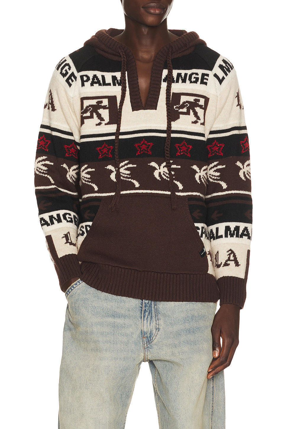 Palm Shadow Jacquard Loose Knit Hoodie