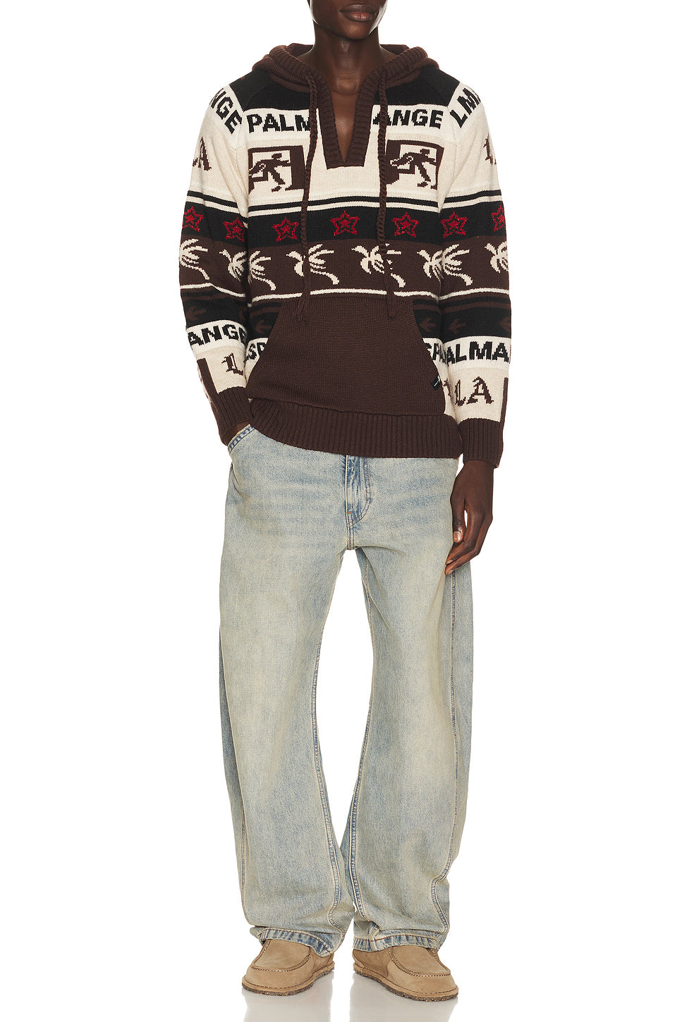 Palm Shadow Jacquard Loose Knit Hoodie