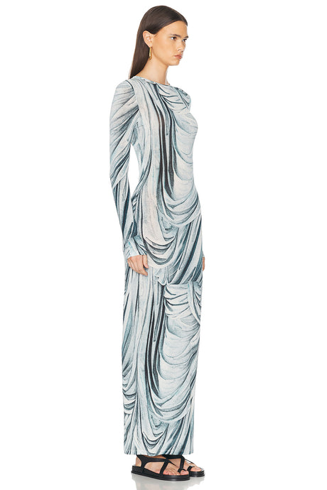 Drape Printed Long Sleeve Dress