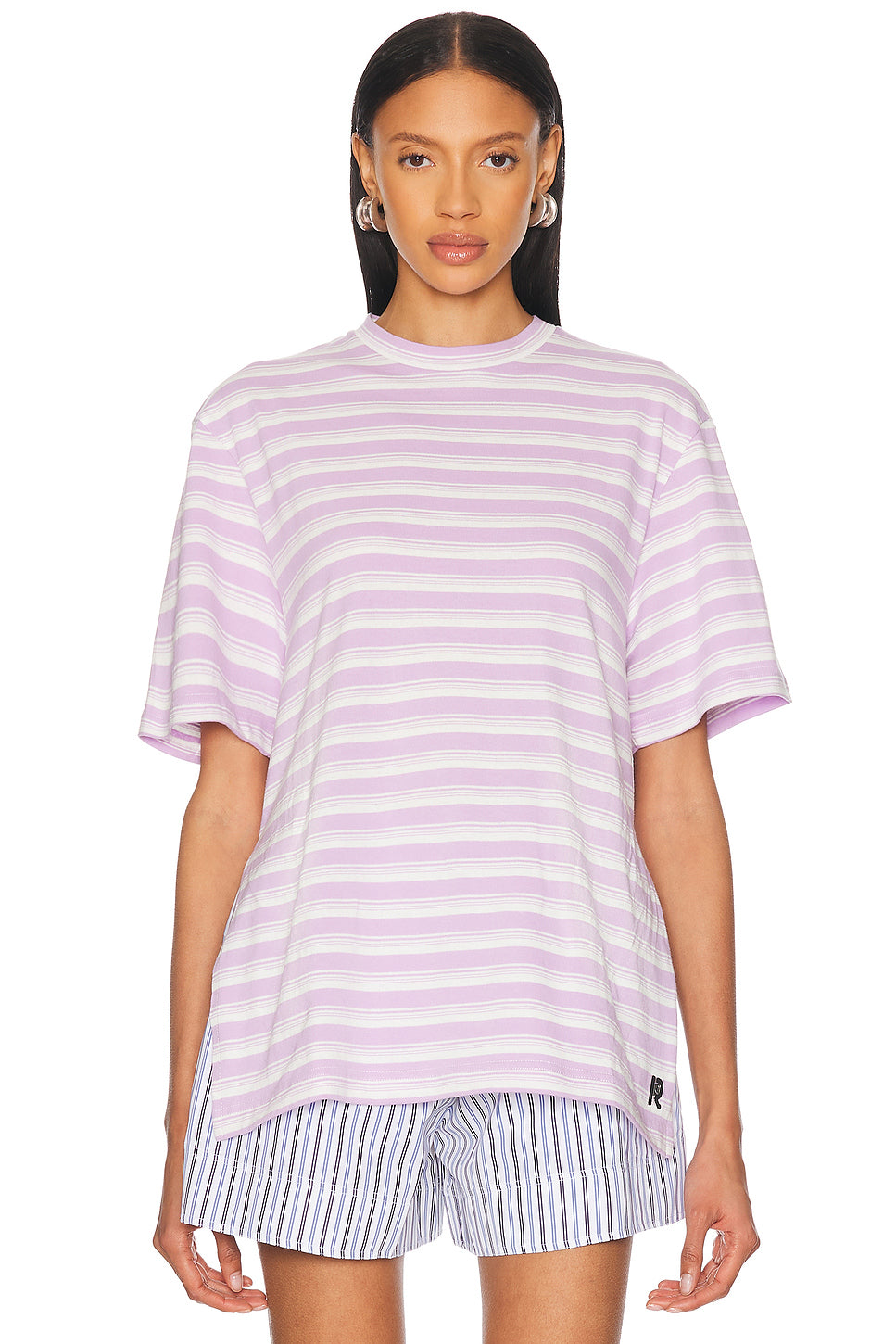 Boxy T-Shirt in Stripes, White, & Lila