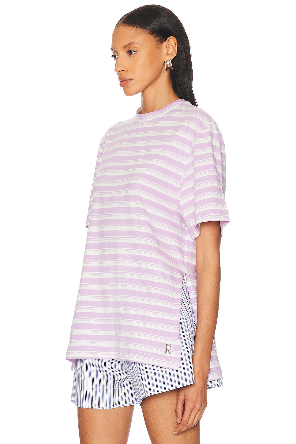 Boxy T-Shirt in Stripes, White, & Lila