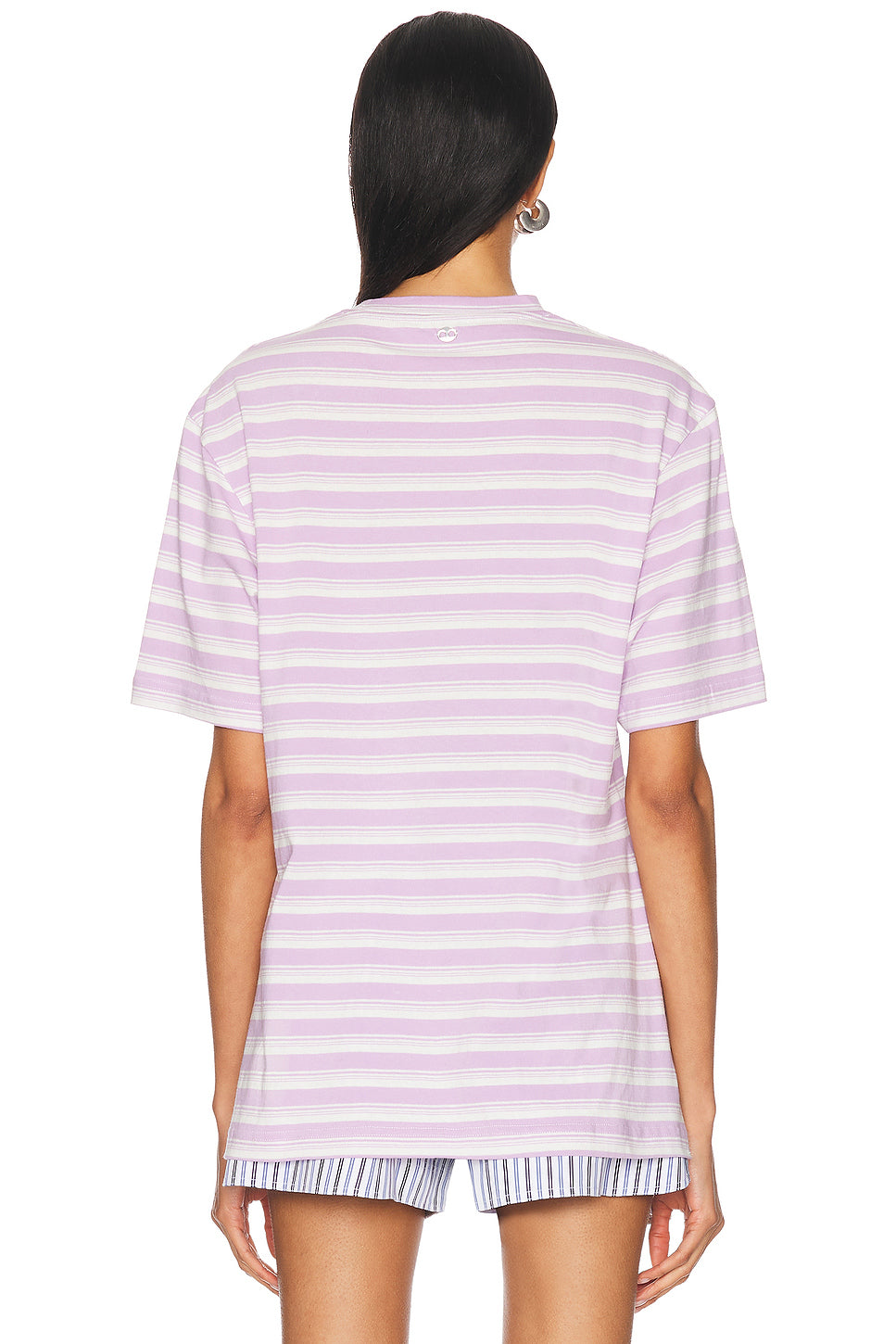 Boxy T-Shirt in Stripes, White, & Lila