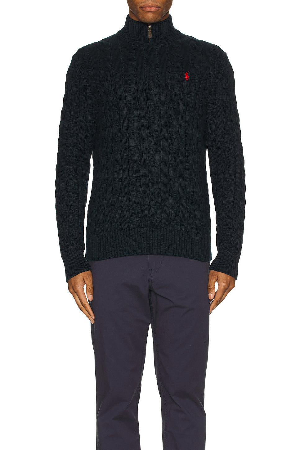 Long Sleeve Cotton Cable Knit 1/2 Zip Sweater