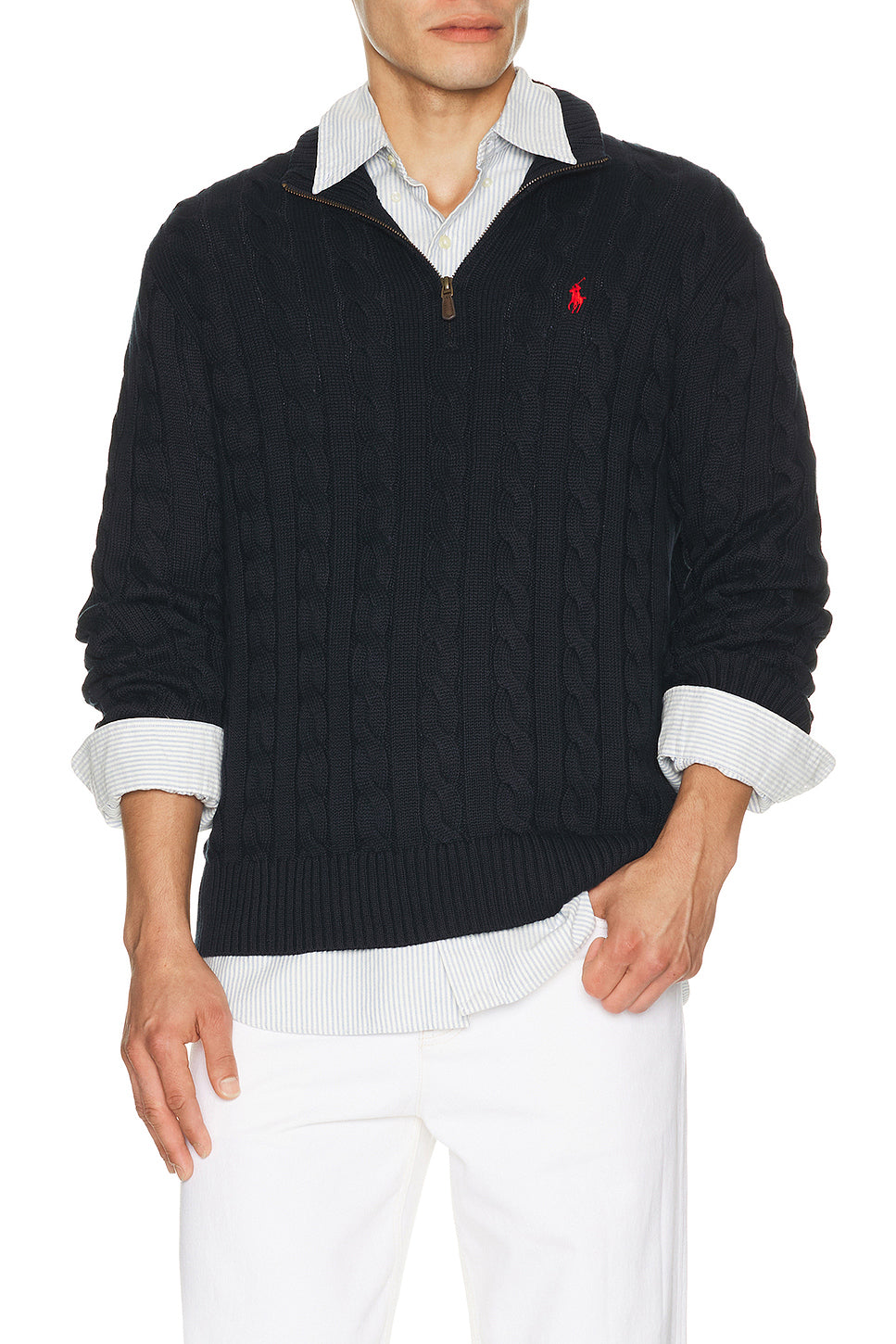 Long Sleeve Cotton Cable Knit 1/2 Zip Sweater