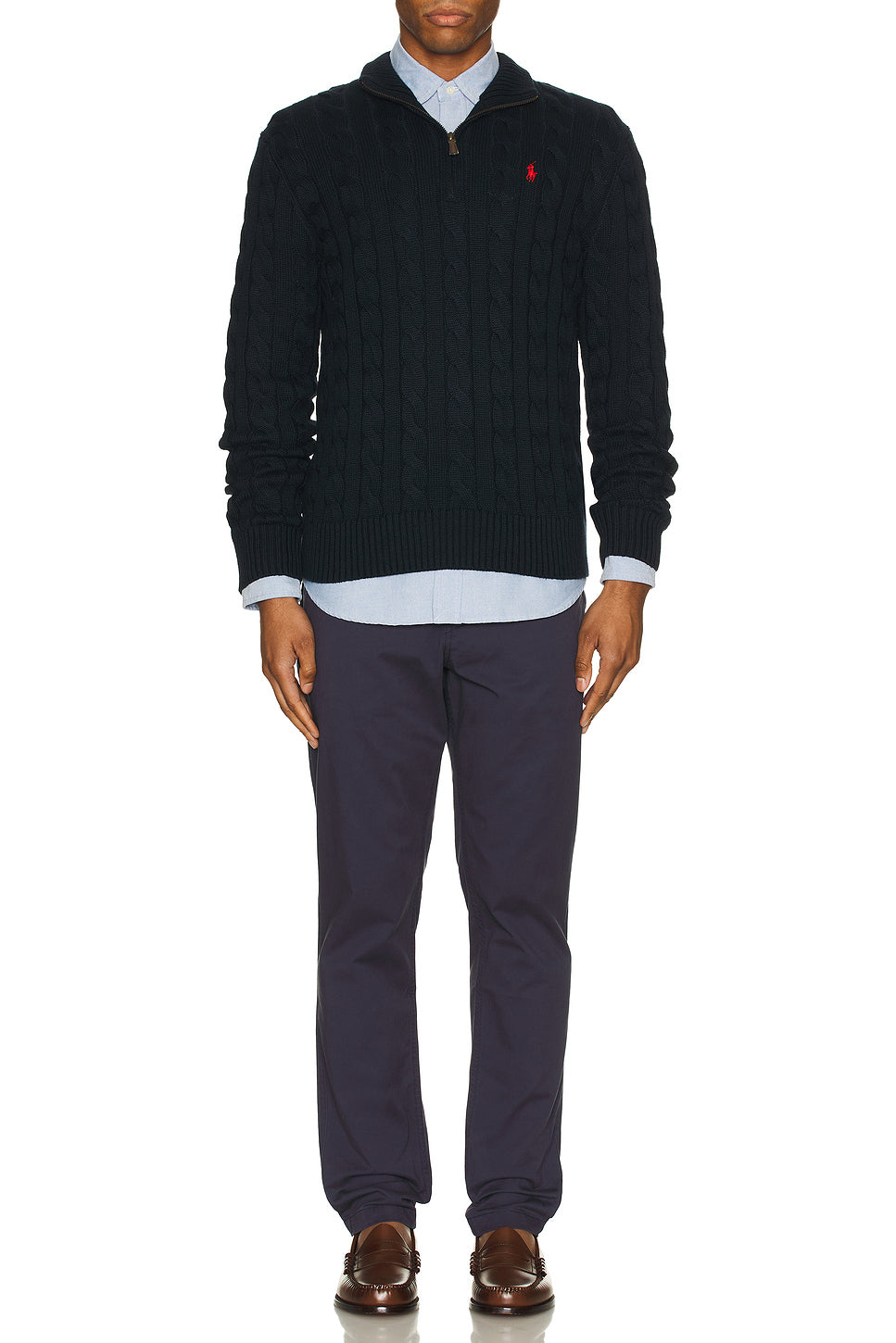 Long Sleeve Cotton Cable Knit 1/2 Zip Sweater