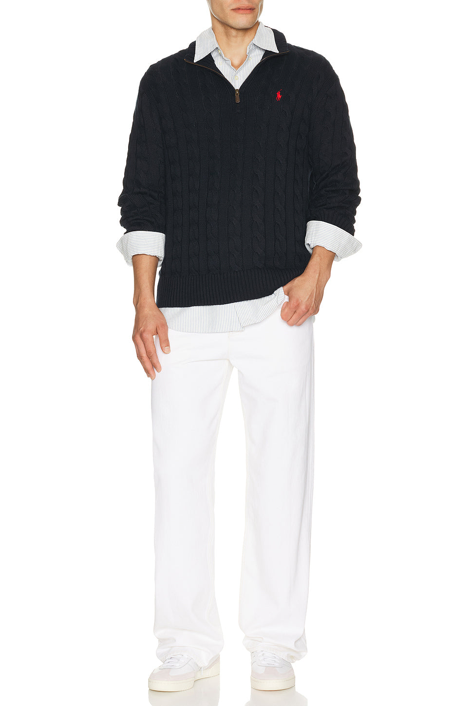 Long Sleeve Cotton Cable Knit 1/2 Zip Sweater
