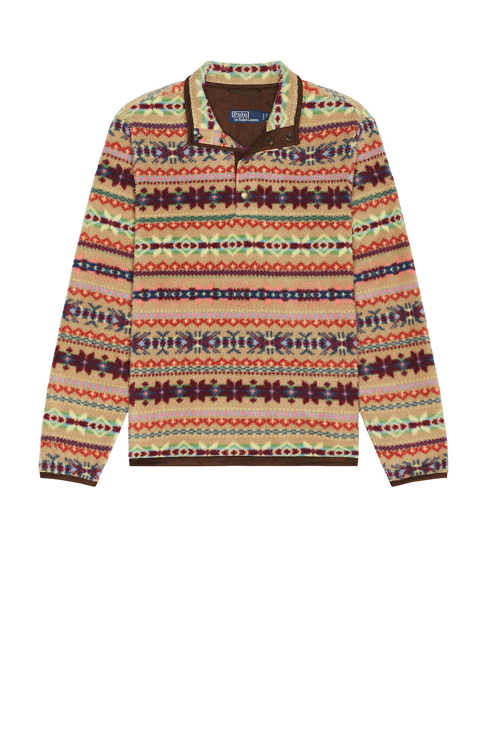 Long Sleeve Printed Vintage Fleece Snap Mockneck Pullover