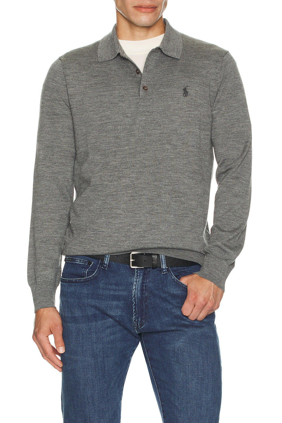 Merino Wool Button Placket Polo Sweater