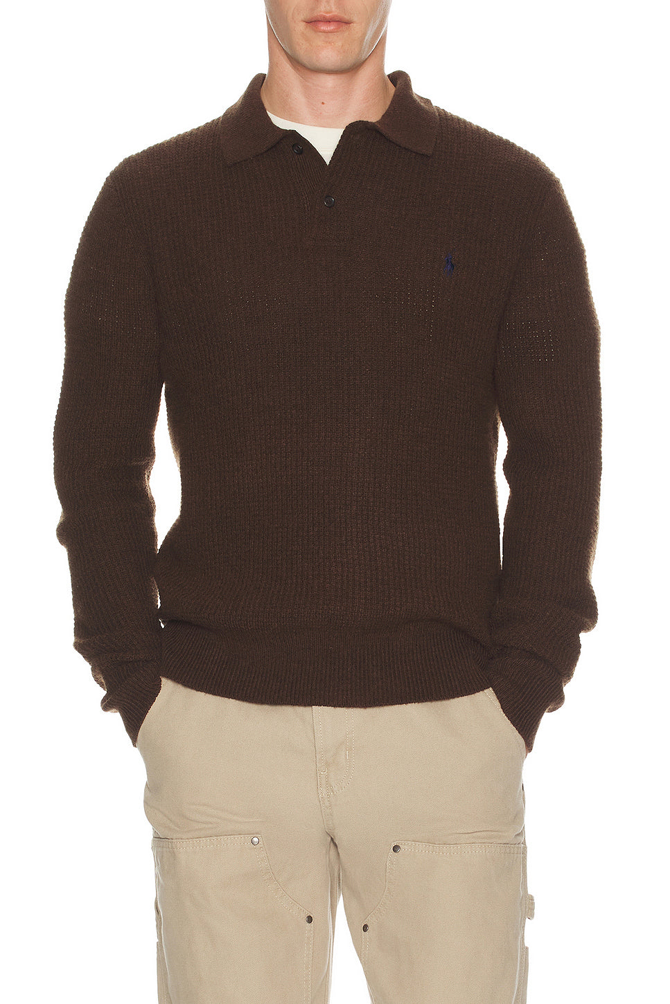 Long-Sleeve Cotton Wool Textured Crewneck Sweater
